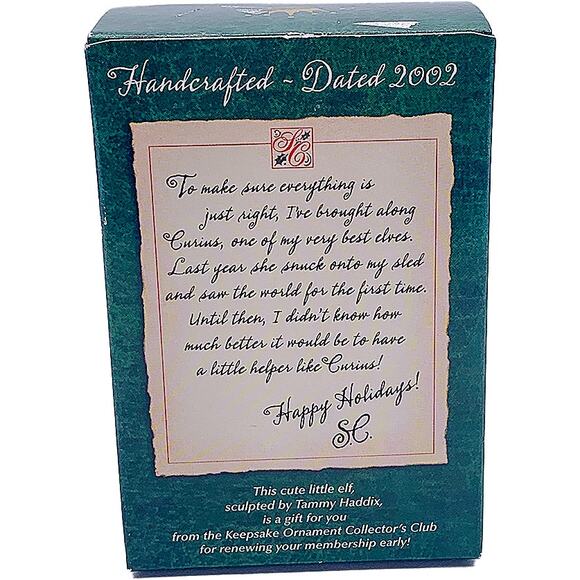 2002 Hallmark Keepsake Curius the Elf Collector's Club Christmas Ornament in Box - Picture 2 of 6